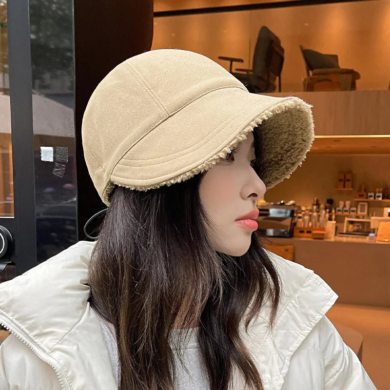 Women Autumn Winter Hat Fashion Korean Warm Fleece Visors Outdoor Thickened Plush Warmth Peaked Caps Casual Sunhat Bomber Hats