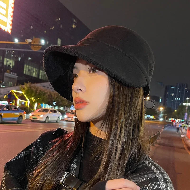 Women Autumn Winter Hat Fashion Korean Warm Fleece Visors Outdoor Thickened Plush Warmth Peaked Caps Casual Sunhat Bomber Hats