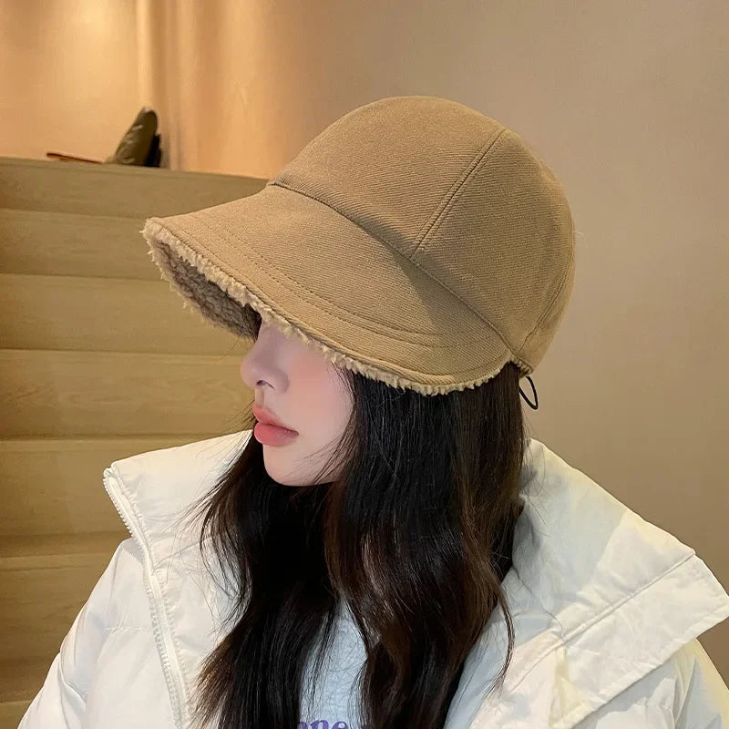 Women Autumn Winter Hat Fashion Korean Warm Fleece Visors Outdoor Thickened Plush Warmth Peaked Caps Casual Sunhat Bomber Hats