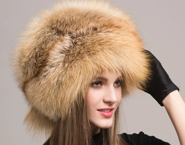 Women Fur Cap Real genuine natural Fox Fur Hats Headgear Russian Outdoor Girls  Beanies Cap ladies warm winter fashion cap hat