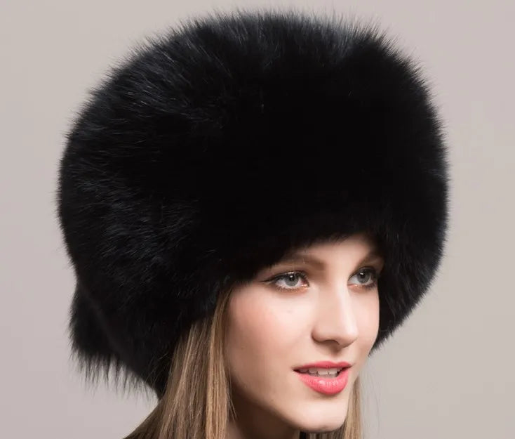 Women Fur Cap Real genuine natural Fox Fur Hats Headgear Russian Outdoor Girls  Beanies Cap ladies warm winter fashion cap hat