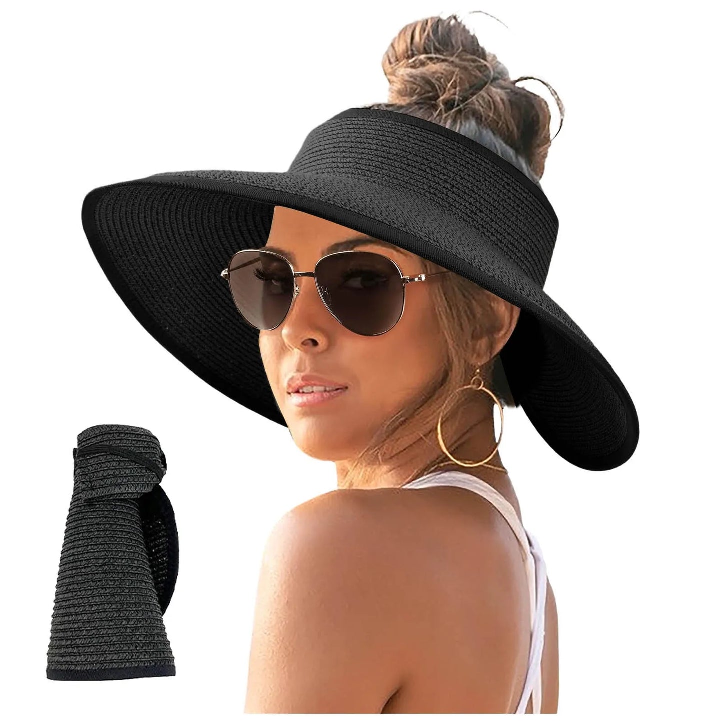 Womens Swim Hat Womens Sunshade Hat Korean Edition Women Open Top Big Sunscreen Sun Hat No Top Foldable Hat Big Visor Hat Women