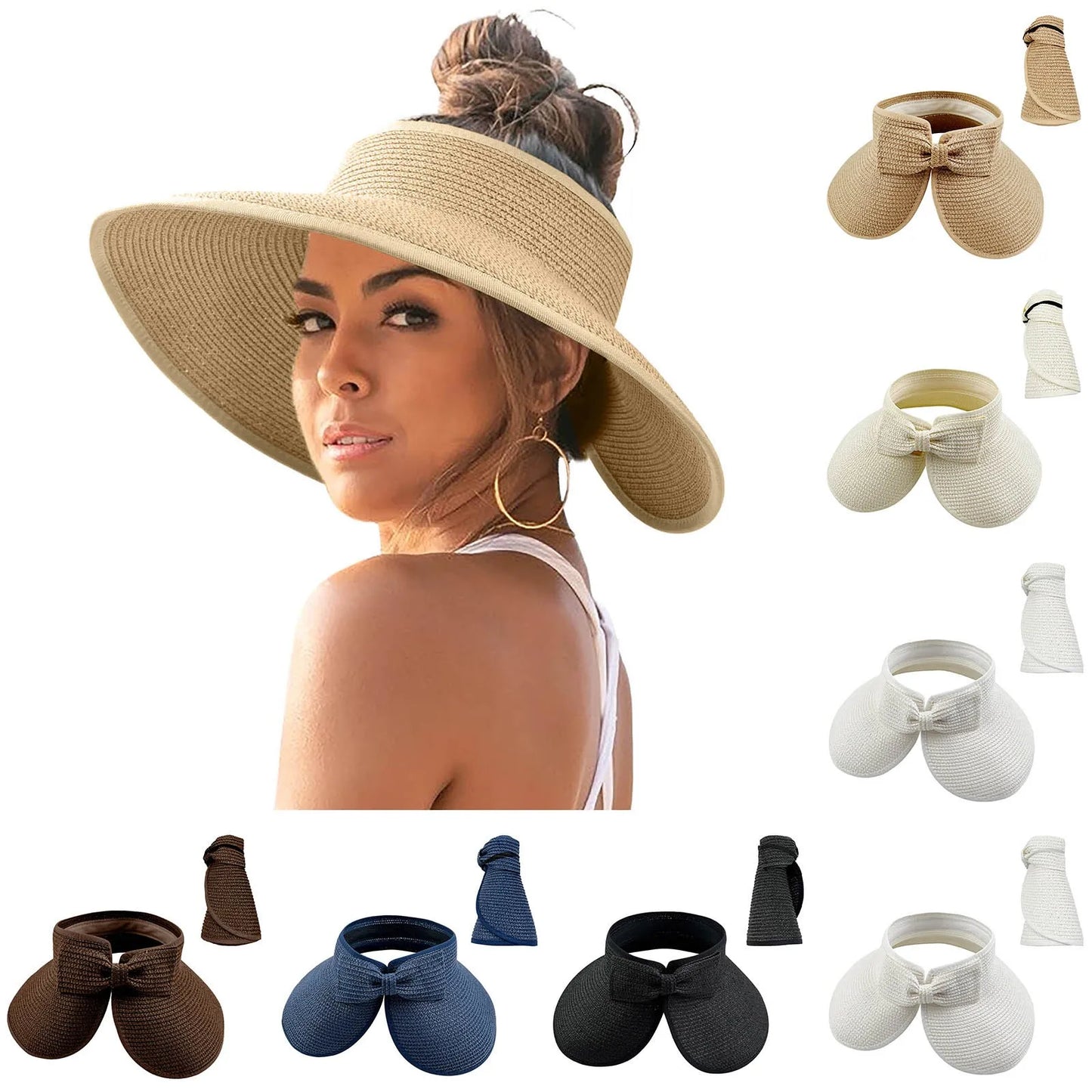 Womens Swim Hat Womens Sunshade Hat Korean Edition Women Open Top Big Sunscreen Sun Hat No Top Foldable Hat Big Visor Hat Women