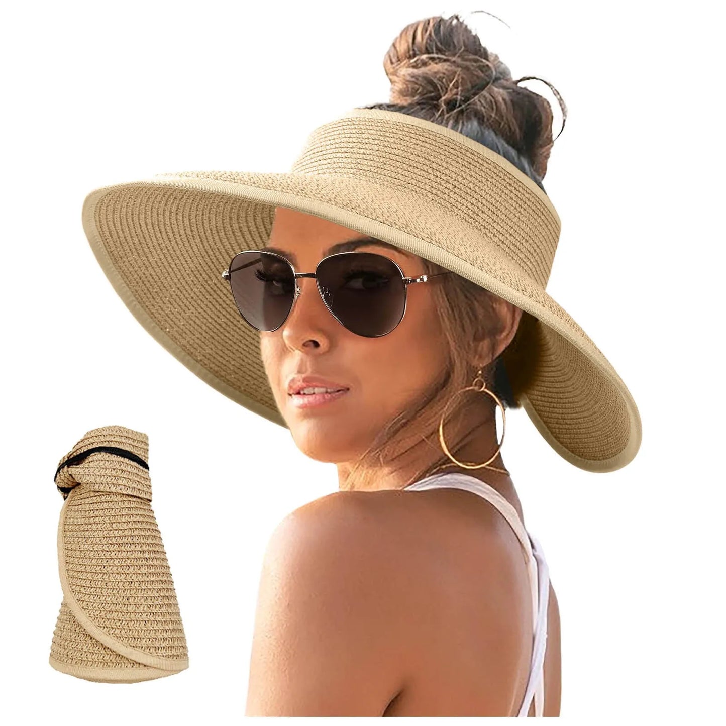 Womens Swim Hat Womens Sunshade Hat Korean Edition Women Open Top Big Sunscreen Sun Hat No Top Foldable Hat Big Visor Hat Women