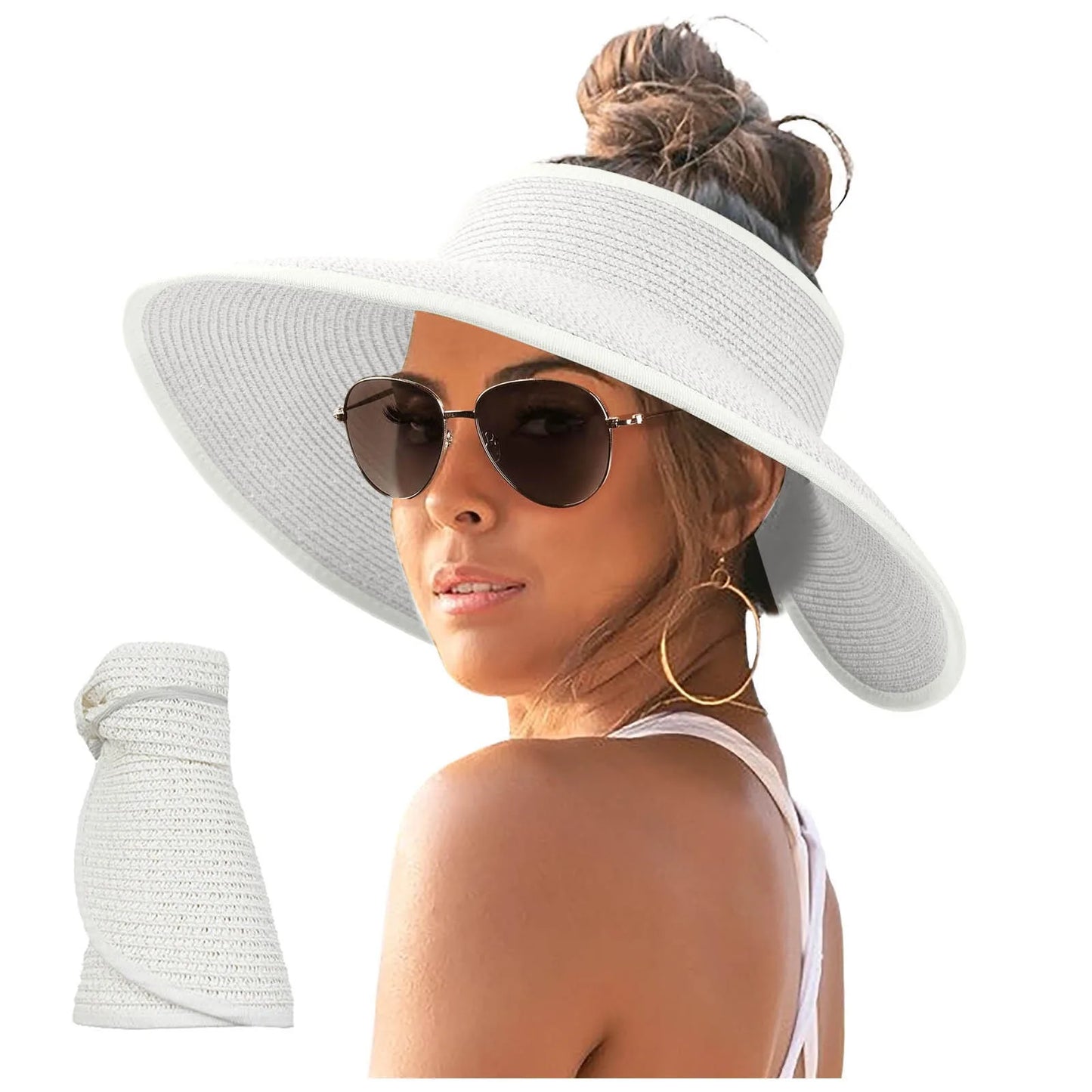 Womens Swim Hat Womens Sunshade Hat Korean Edition Women Open Top Big Sunscreen Sun Hat No Top Foldable Hat Big Visor Hat Women