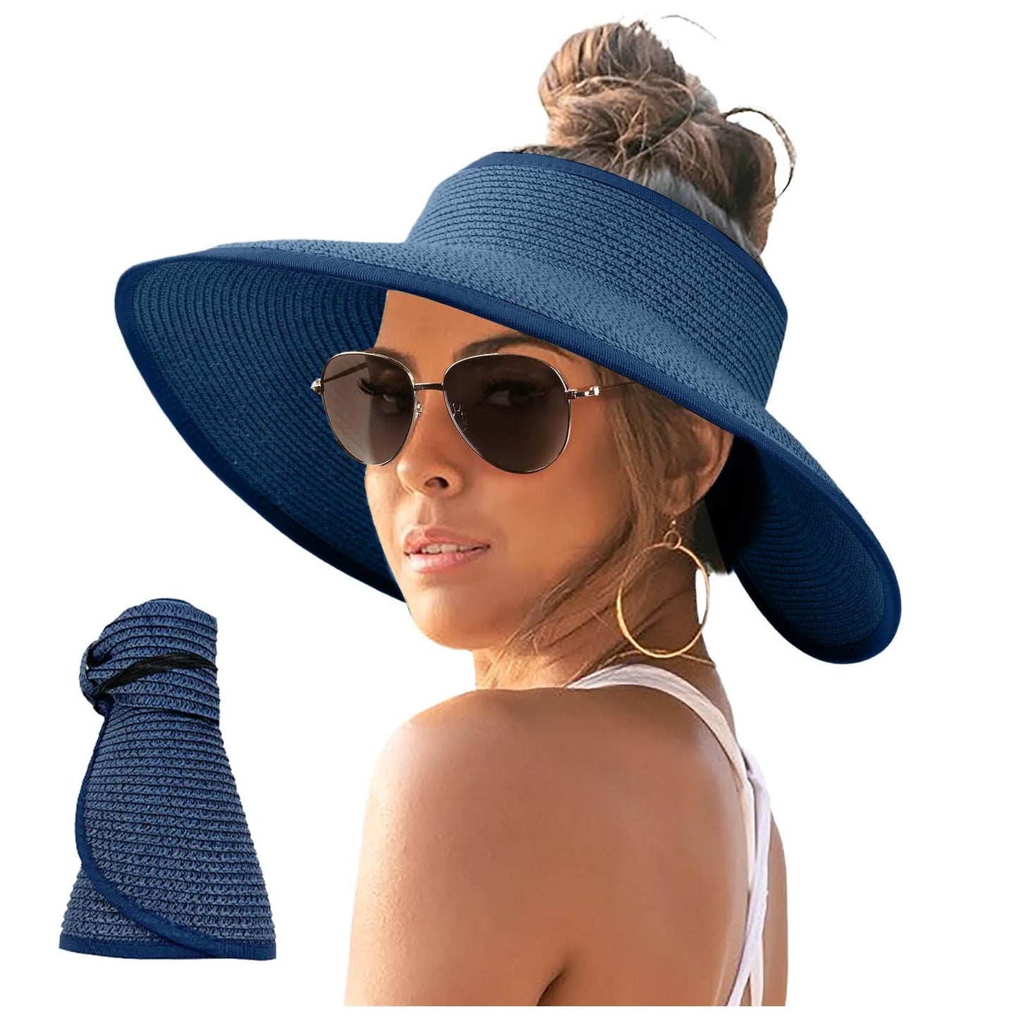 Womens Swim Hat Womens Sunshade Hat Korean Edition Women Open Top Big Sunscreen Sun Hat No Top Foldable Hat Big Visor Hat Women