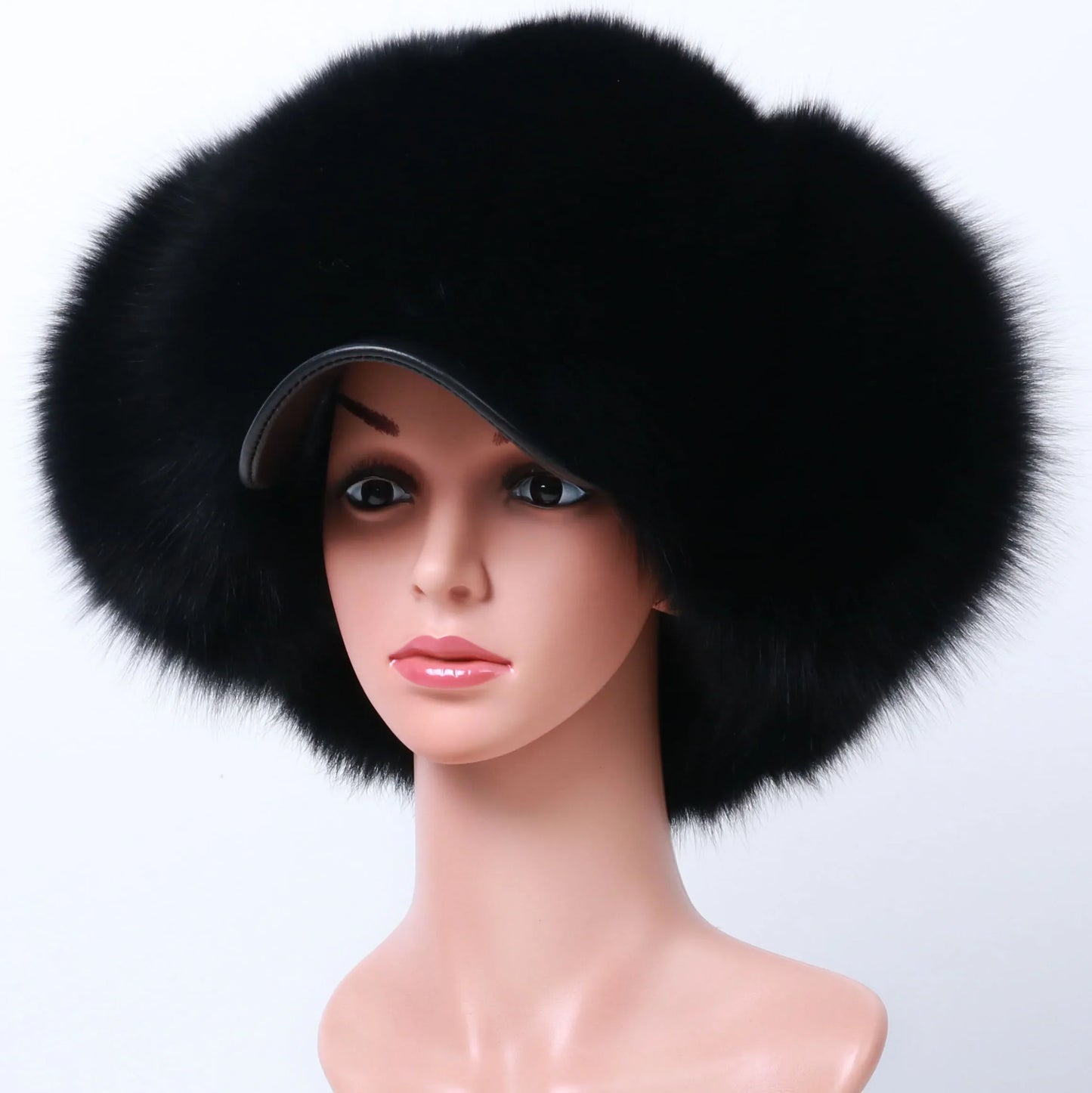 Natural Raccoon Fur Hat Women Black Fox Fur Russian Ushanka Hats Winter Warm Ears Bomber Cap