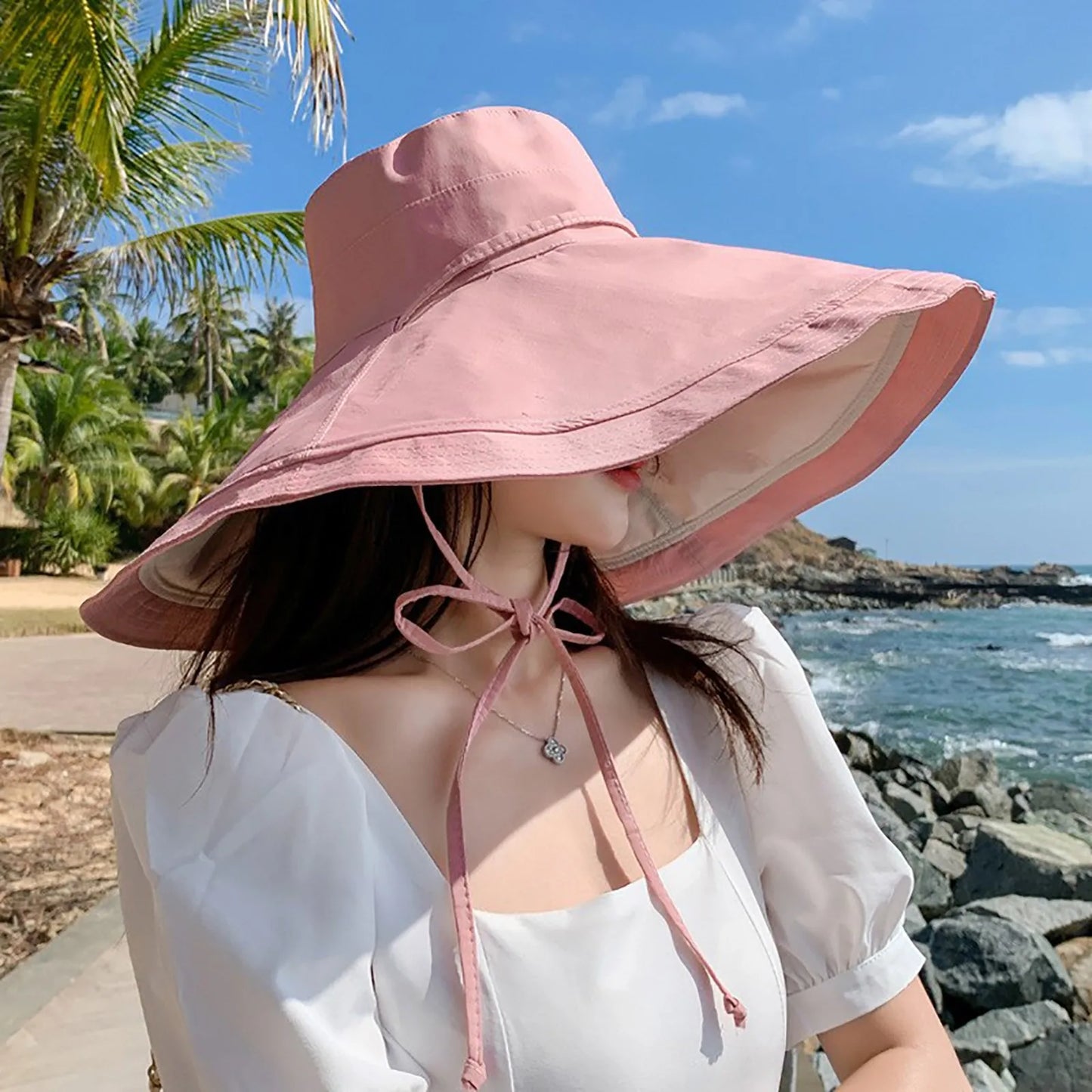 cosplay Women Wide Brim Soft Reversible Beach Hat Breathable Sun Hat